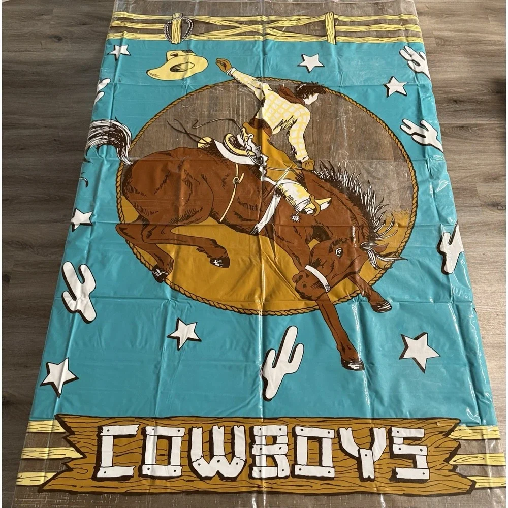 VTG Cowboy Horse Shower Curtain Vinyl Western Saturday Knight Ltd NOS 70x69 Inch